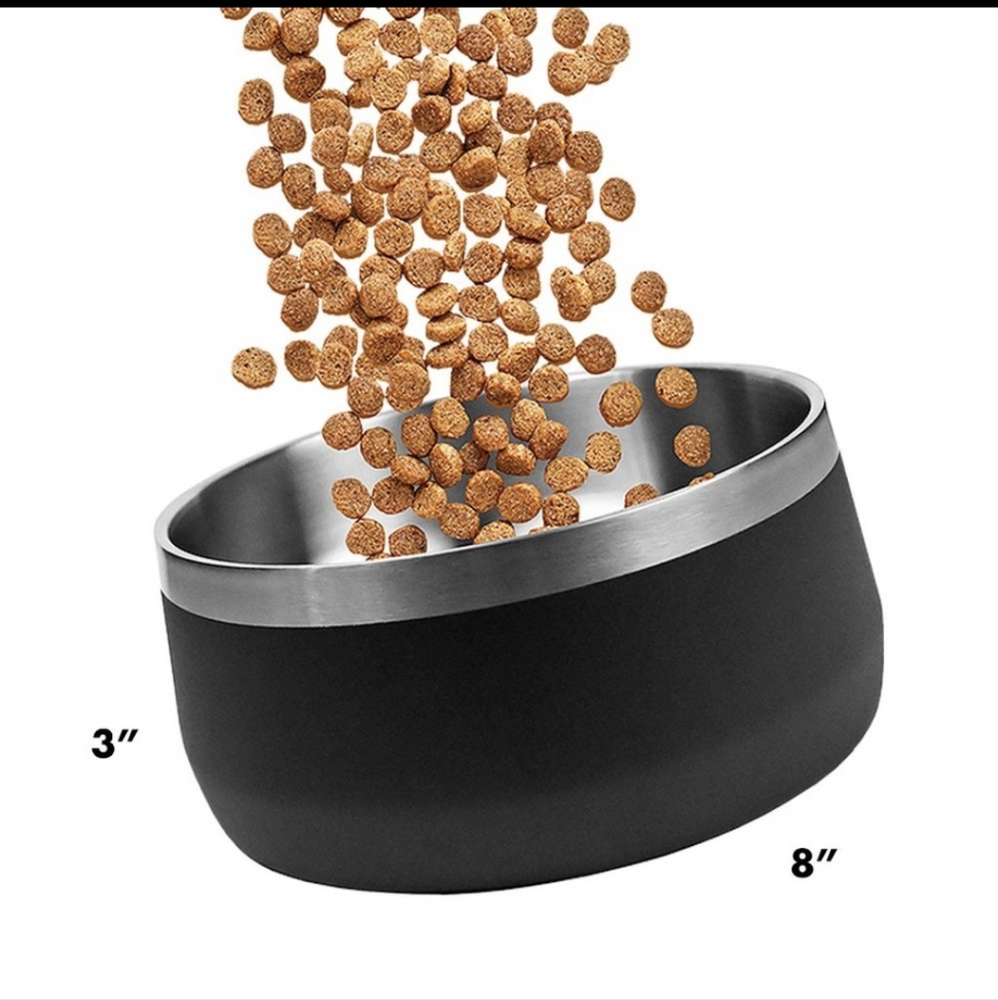Dog Pet Bowl Stainless Steel Insulated Rubber Non Slip Non Skid Black Silver